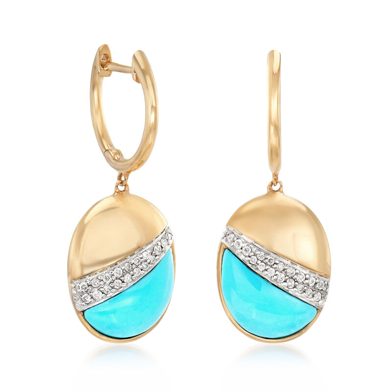Turquoise and .14 ct. t.w. Diamond Drop Earrings in 14kt Yellow Gold image number 2