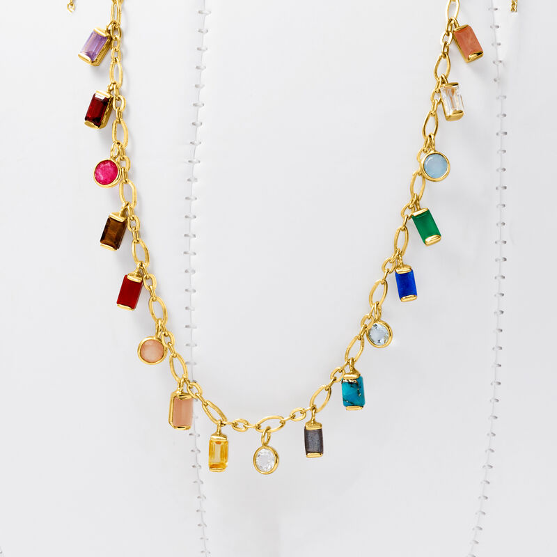 1.90 ct. t.w. Multi-Gemstone Drop Necklace in 18kt Gold Over Sterling. 18&quot; image number 3