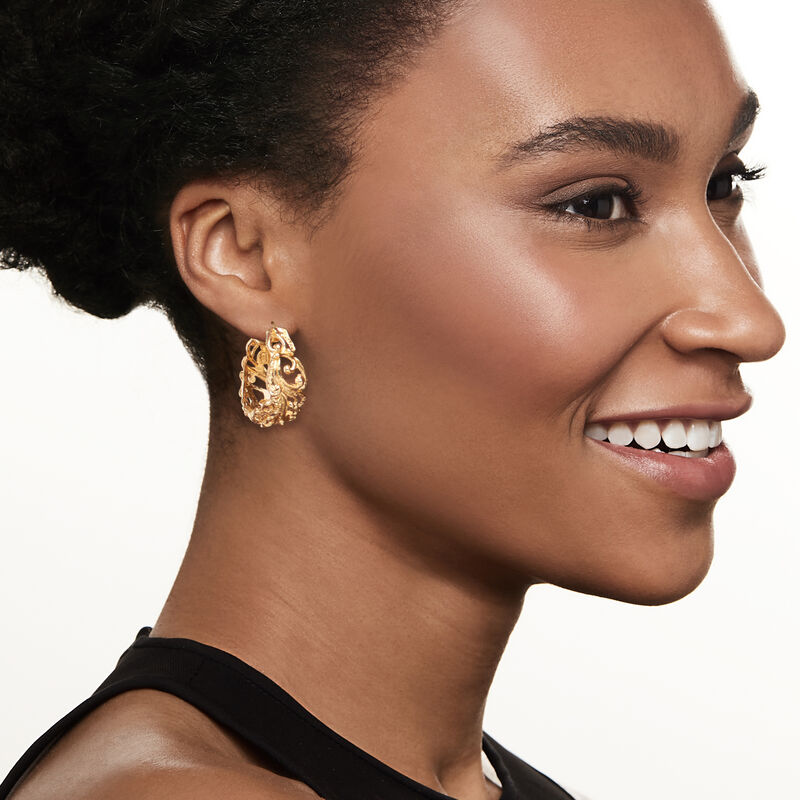 Italian 18kt Gold Over Sterling Florentine-Style Hoop Earrings image number 1