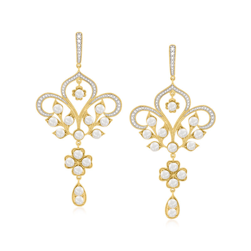 3.5-4mm Cultured Pearl Chandelier Earrings in 18kt Gold Over Sterling  image number 0