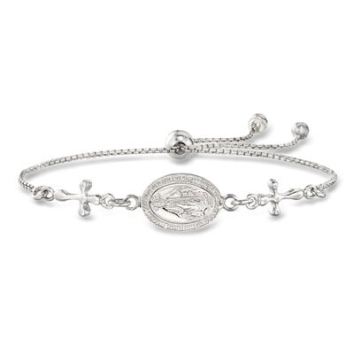Italian Sterling Silver Miraculous Medal Bolo Bracelet 