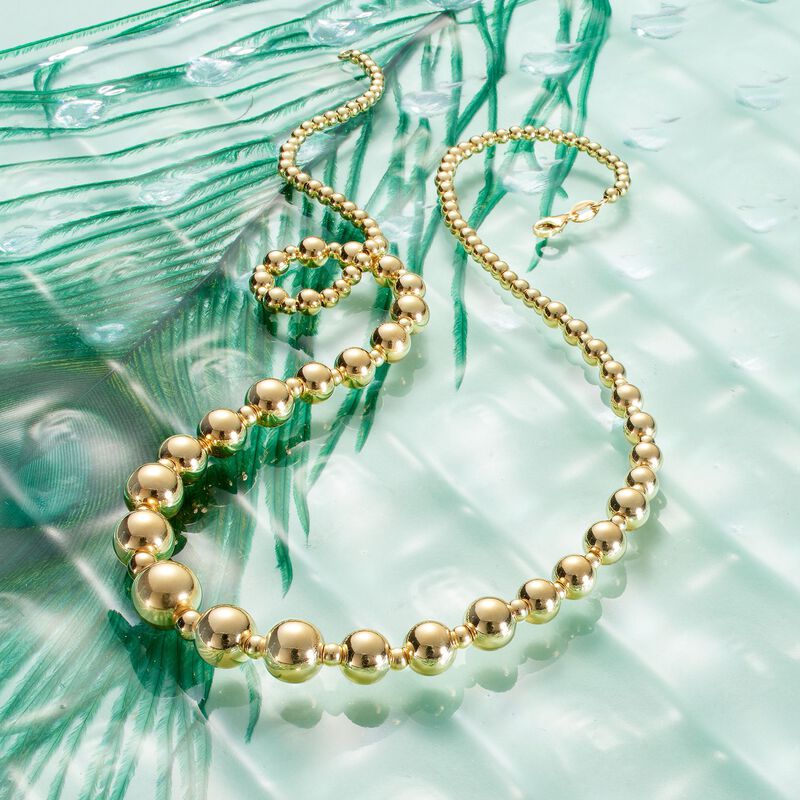 Italian 2.6-9mm 18kt Yellow Gold Bead Necklace. 20&quot; image number 2