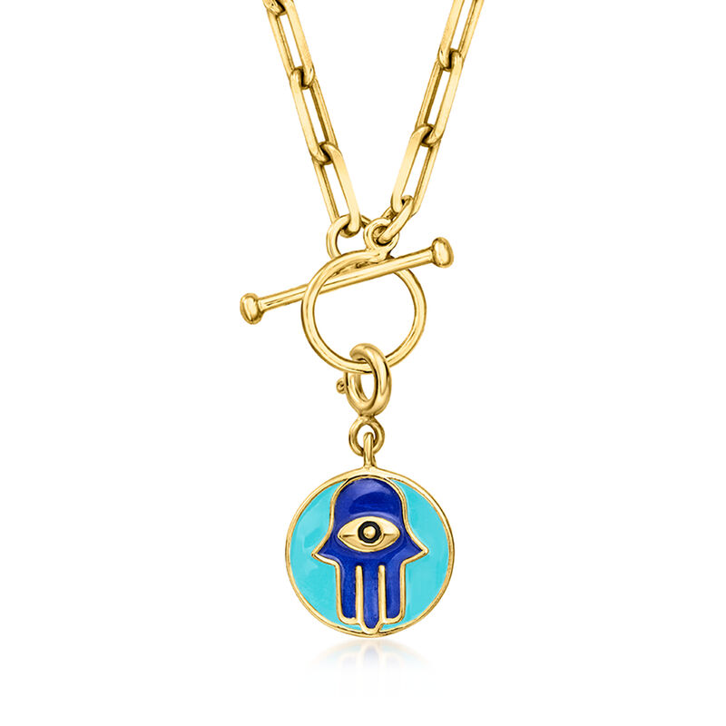Tonal Blue Enamel Hamsa Charm in 18kt Gold Over Sterling  image number 2