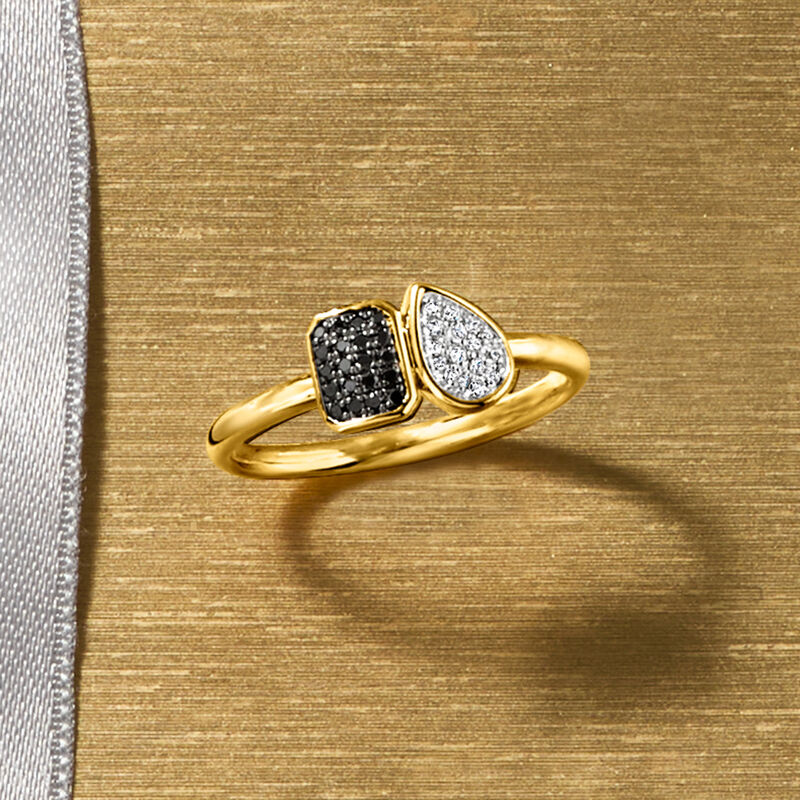 .10 ct. t.w. Black and White Diamond Toi et Moi Ring in 18kt Gold Over Sterling image number 3