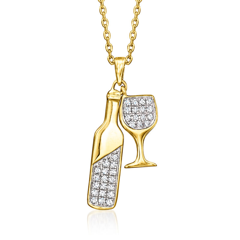 .15 ct. t.w. Diamond Wine Bottle and Glass Charm Necklace in 18kt Gold Over Sterling image number 0
