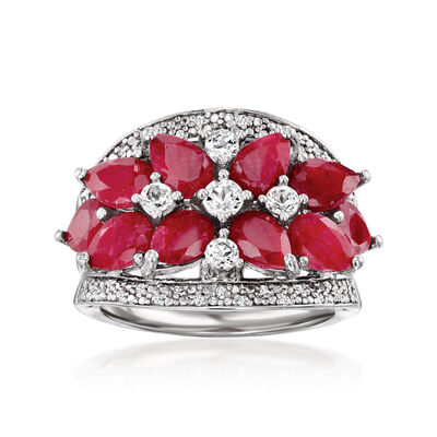 5.25 ct. t.w. Ruby and .40 ct. t.w. White Topaz Ring in Sterling Silver