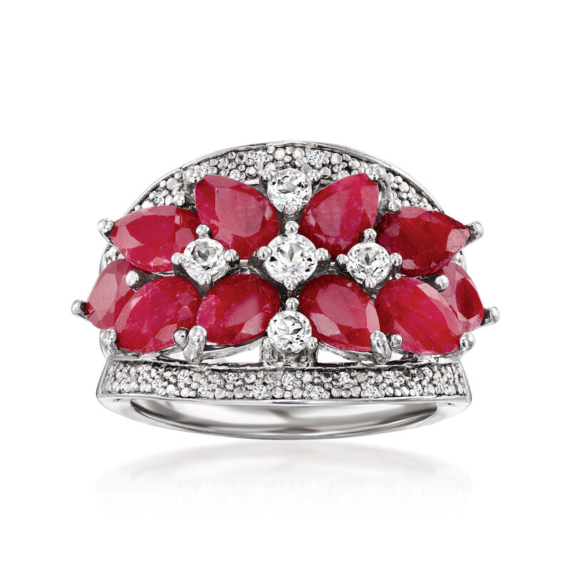 5.25 ct. t.w. Ruby and .40 ct. t.w. White Topaz Ring in Sterling Silver image number 0