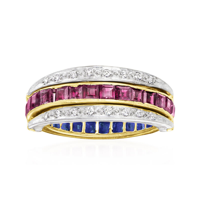 C. 1960 Vintage 2.80 ct. t.w. Multi-Gem and .12 ct. t.w. Diamond Rotating Ring in 14kt Two-Tone Gold. Size 5.5 image number 3