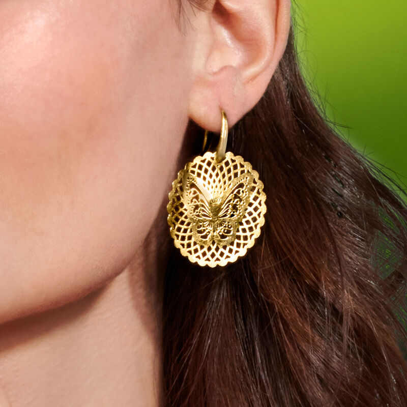 Italian 18kt Gold Over Sterling Filigree Butterfly Drop Earrings image number 2
