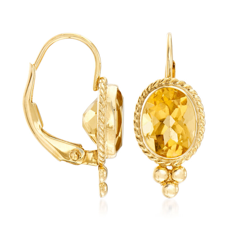 3.20 ct. t.w. Citrine Roped-Edge Earrings in 14kt Yellow Gold image number 2