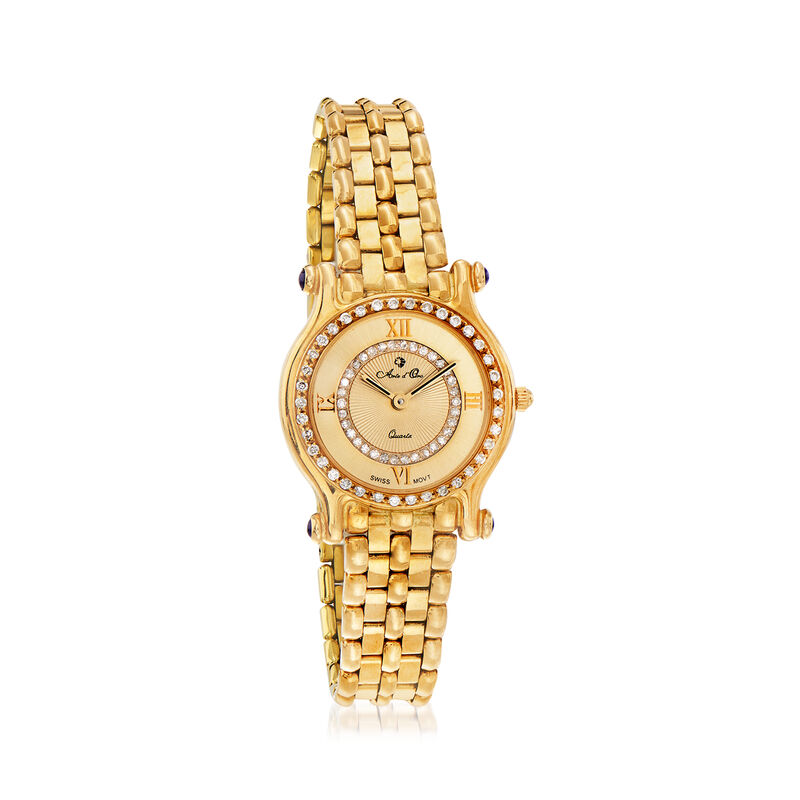 C. 1990 Vintage Arte D'Oro Women's 28mm .80 ct. t.w. Diamond and .25 ct. t.w. Sapphire Watch in 18kt Yellow Gold image number 0