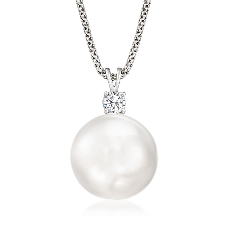 15-16mm Cultured South Sea Pearl and .25 Carat Diamond Pendant Necklace in 18kt White Gold image number 0