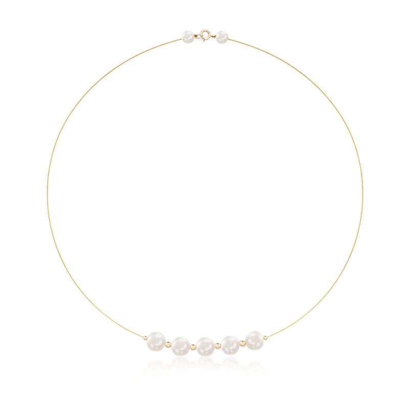 9-9.5mm Cultured Pearl Station Wire Necklace in 14kt Yellow Gold image number 0