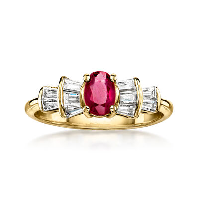 C. 1990 Vintage .70 Carat Ruby Ring with .50 ct. t.w. Diamonds in 14kt Yellow Gold