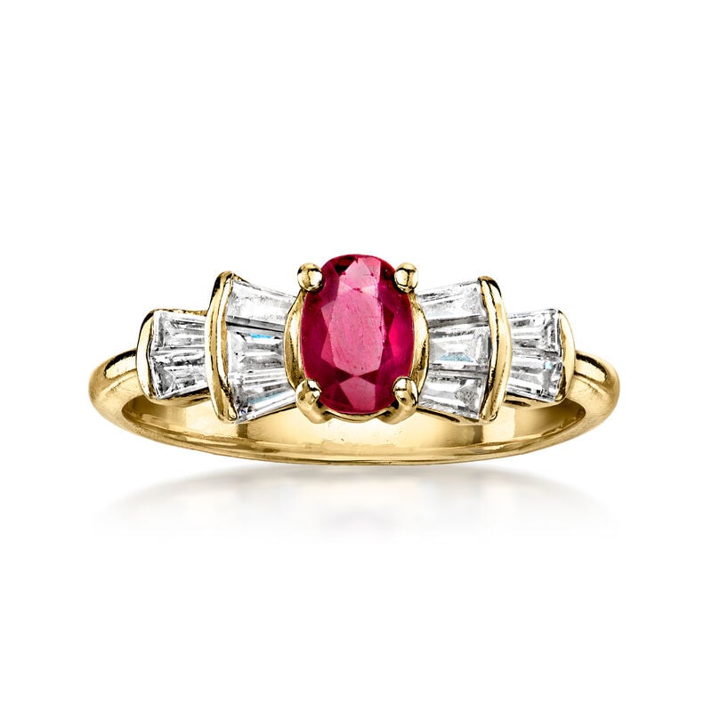 C. 1990 Vintage .70 Carat Ruby Ring with .50 ct. t.w. Diamonds in 14kt Yellow Gold. Size 6.5 image number 0