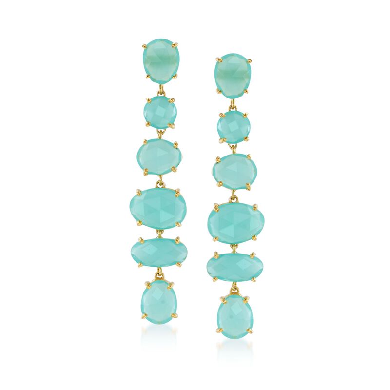 Green Chalcedony Linear Drop Earrings in 18kt Gold Over Sterling  image number 0