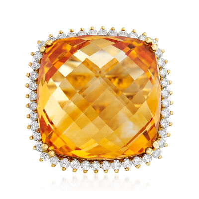 25.00 Carat Citrine and .80 ct. t.w. Diamond Ring in 14kt Yellow Gold