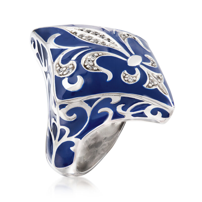 Belle Etoile "Josephine" Blue Enamel and .39 ct. t.w. CZ Ring in Sterling Silver. Size 6 image number 2