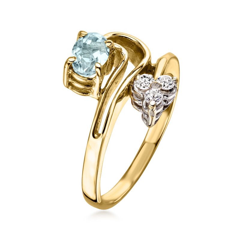 C. 2000 Vintage .55 Carat Aquamarine Swirl Ring with .12 ct. t.w. Diamonds in 14kt Yellow Gold. Size 6 image number 2