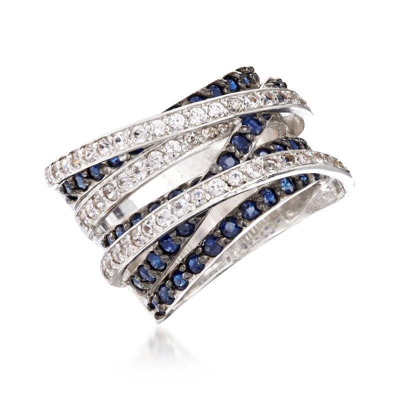 2.70 ct. t.w. Sapphire and .72 ct. t.w. White Topaz Highway Ring in Sterling Silver image number 3