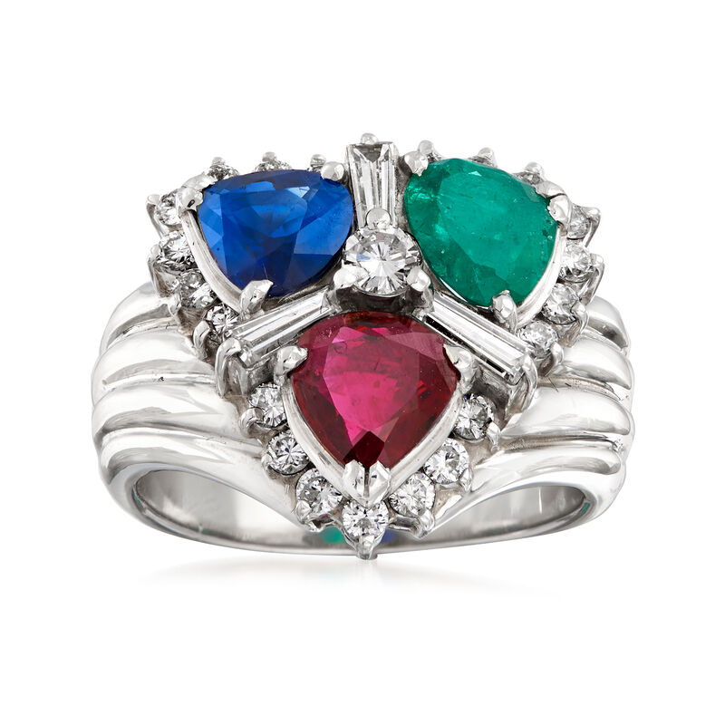 C. 1980 Vintage 2.25 ct. t.w. Multi-Gemstone and .80 ct. t.w. Diamond Cluster Ring in Platinum. Size 5 image number 0