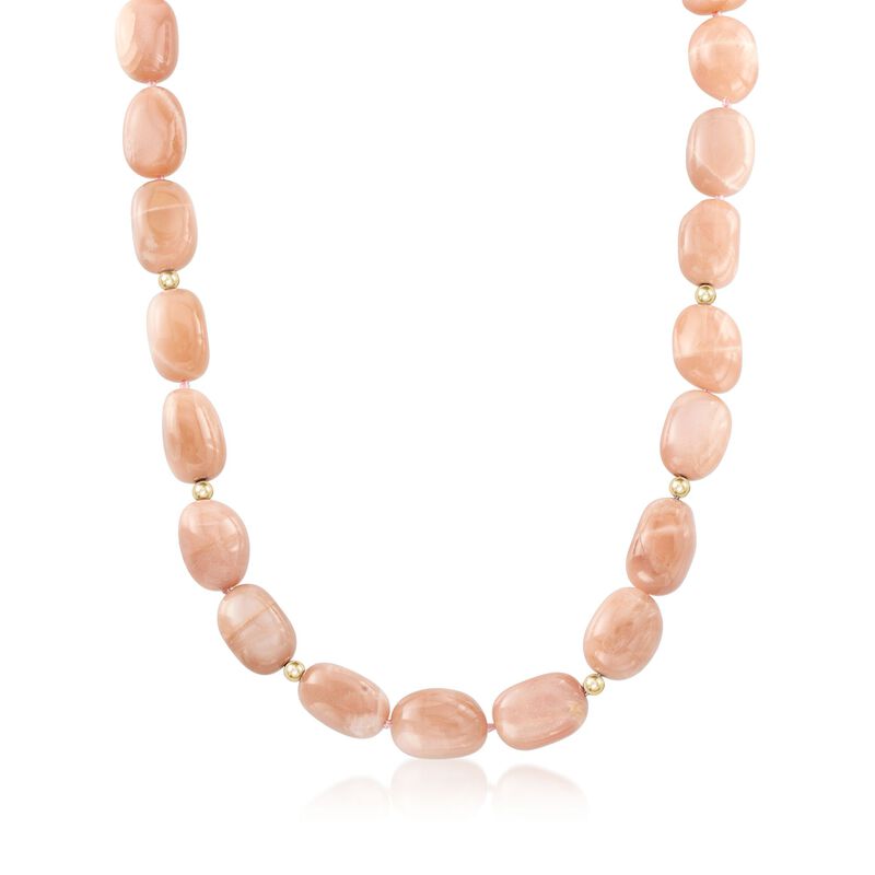 Peach Moonstone Bead Necklace with 14kt Gold. 18&quot; image number 1