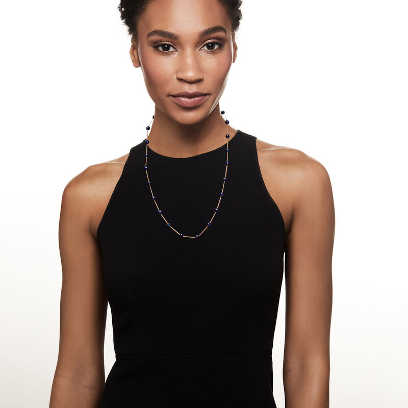 6-6.5mm Black Cultured Pearl Station Necklace in 14kt Yellow Gold. 24" image number 0