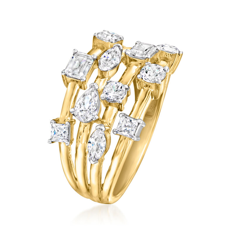 1.10 ct. t.w. CZ Multi-Row Ring in 18kt Gold Over Sterling image number 2