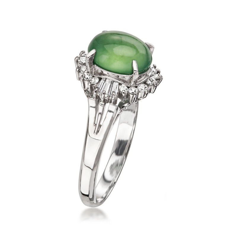 C. 2000 Vintage Jade Ring with .33 ct. t.w. Diamonds in Platinum. Size 6.75 image number 2