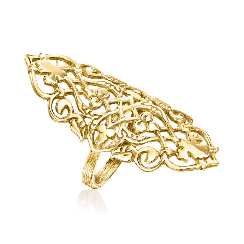 14kt Yellow Gold-Plated Elongated Turkish-Pattern Ring image number 2