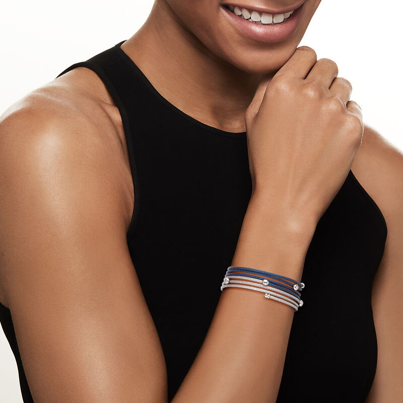 ALOR Blue and Gray Stainless Steel Cable Wrap Bracelet image number 1