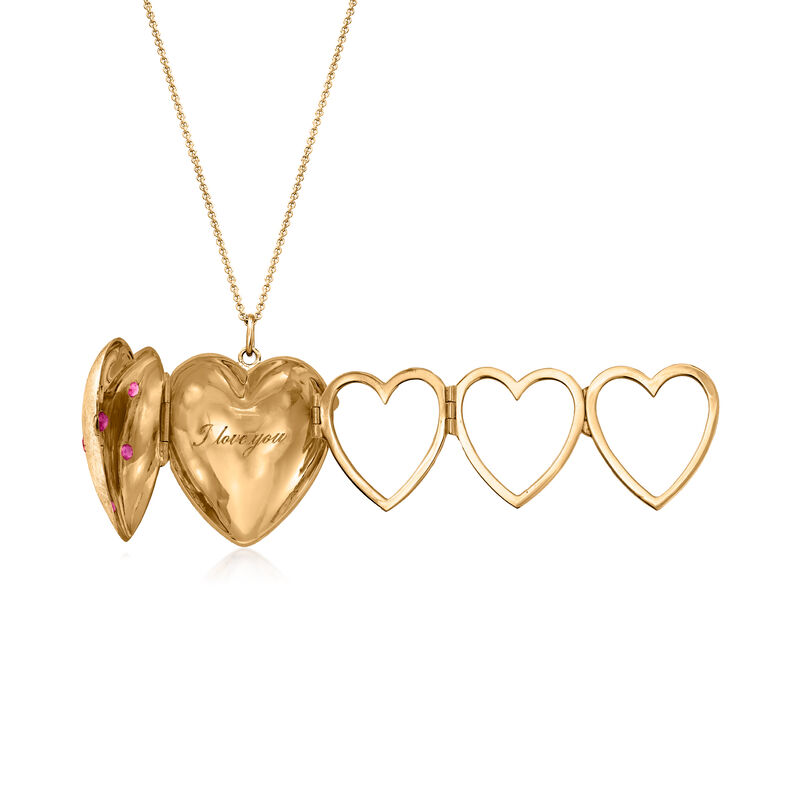 C. 1960 Vintage Tiffany Jewelry .70 ct. t.w. Ruby Puffed Heart Locket Necklace in 14kt and 18kt Yellow Gold image number 4