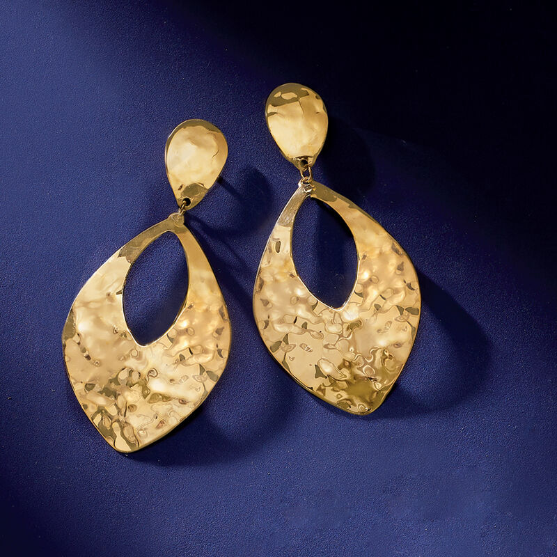 Italian 14kt Yellow Gold Hammered Teardrop Earrings image number 3