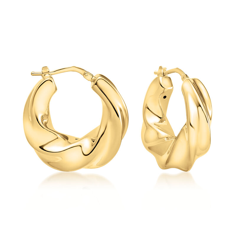 Italian 14kt Yellow Gold Puffed Twisted Hoop Earrings. 1" image number 0