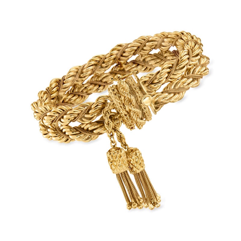 C. 1980 Vintage 14kt Yellow Gold Two-Row Rope Bracelet with Tassels. 7.5" image number 2