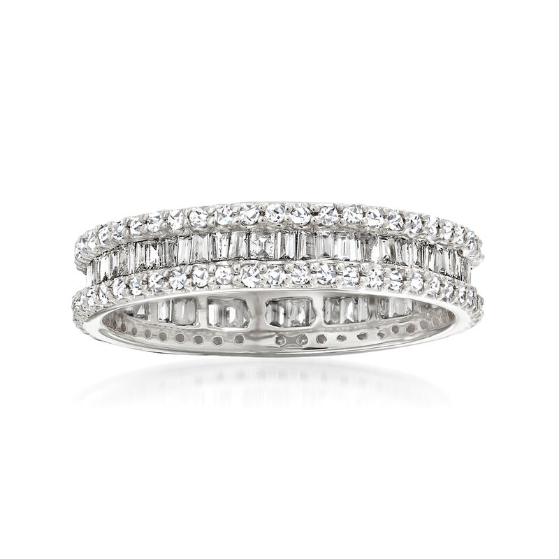 1.00 ct. t.w. Baguette and Round Diamond Eternity Ring in 14kt White Gold image number 4