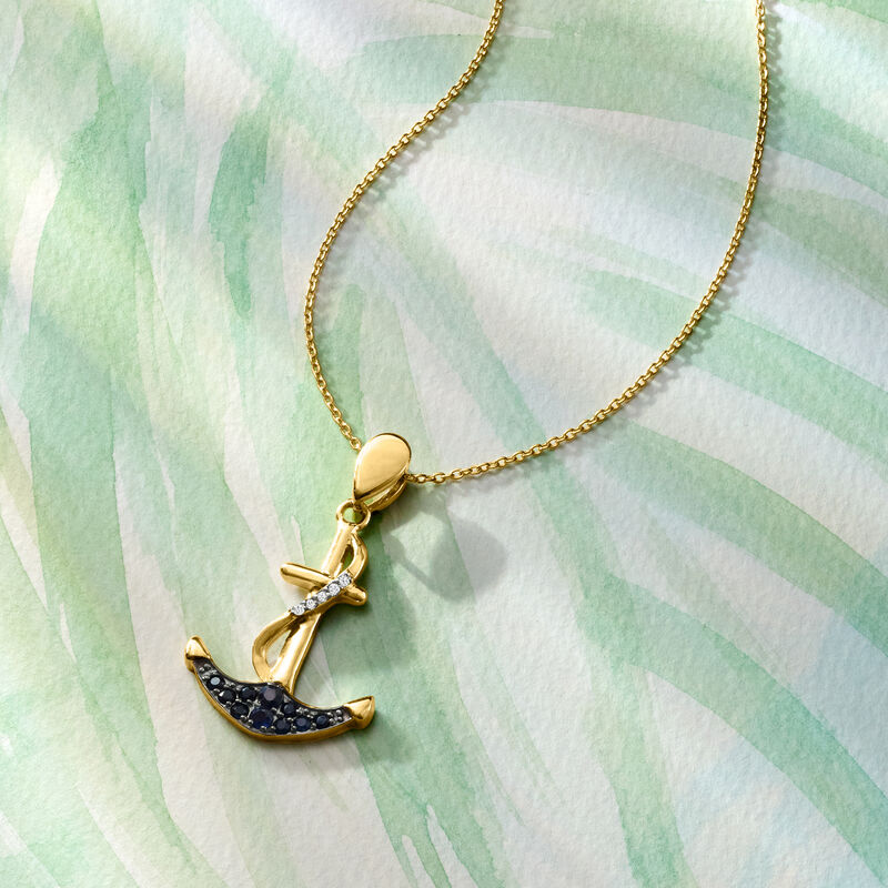 .50 ct. t.w. Sapphire Anchor Pendant Necklace with White Topaz in 18kt Gold Over Sterling image number 2