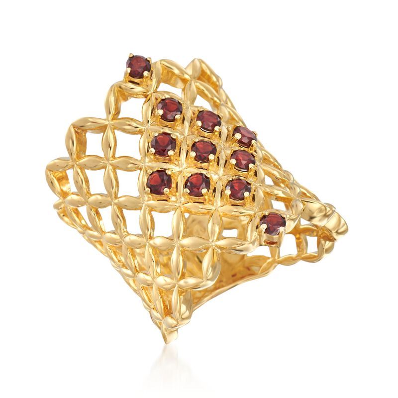 .80 ct. t.w. Burgundy Garnet Latticework Ring in 18kt Gold Over Sterling image number 3