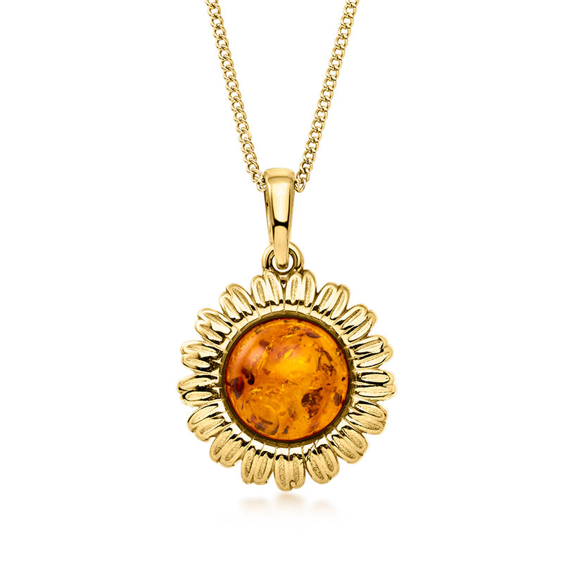 Amber Sunflower Pendant Necklace in 18kt Gold Over Sterling. 18" image number 1