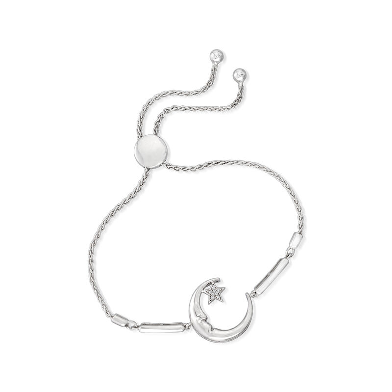 Diamond &quot;Love You to the Moon and Back&quot; Star and Moon Bolo Bracelet in Sterling Silver image number 2