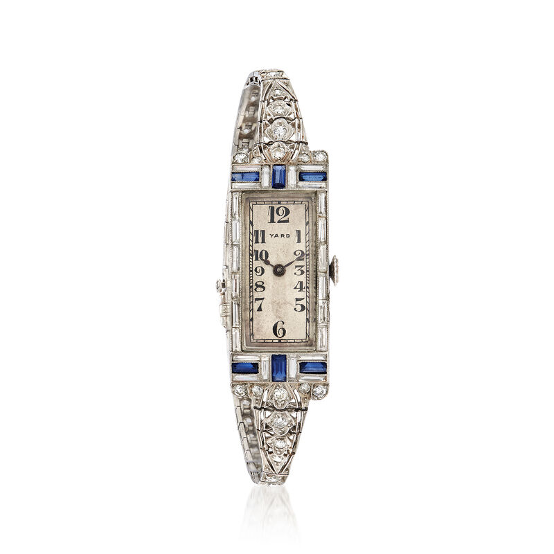 C. 1930 Vintage Women's 2.80 ct. t.w. Diamond and .90 ct. t.w. Sapphire 15mm Manual Watch in Platinum image number 0
