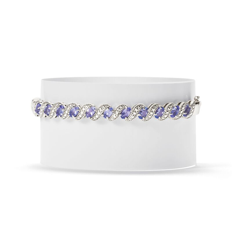 1.90 ct. t.w. Tanzanite Bangle Bracelet with Diamond Accents in Sterling Silver image number 2