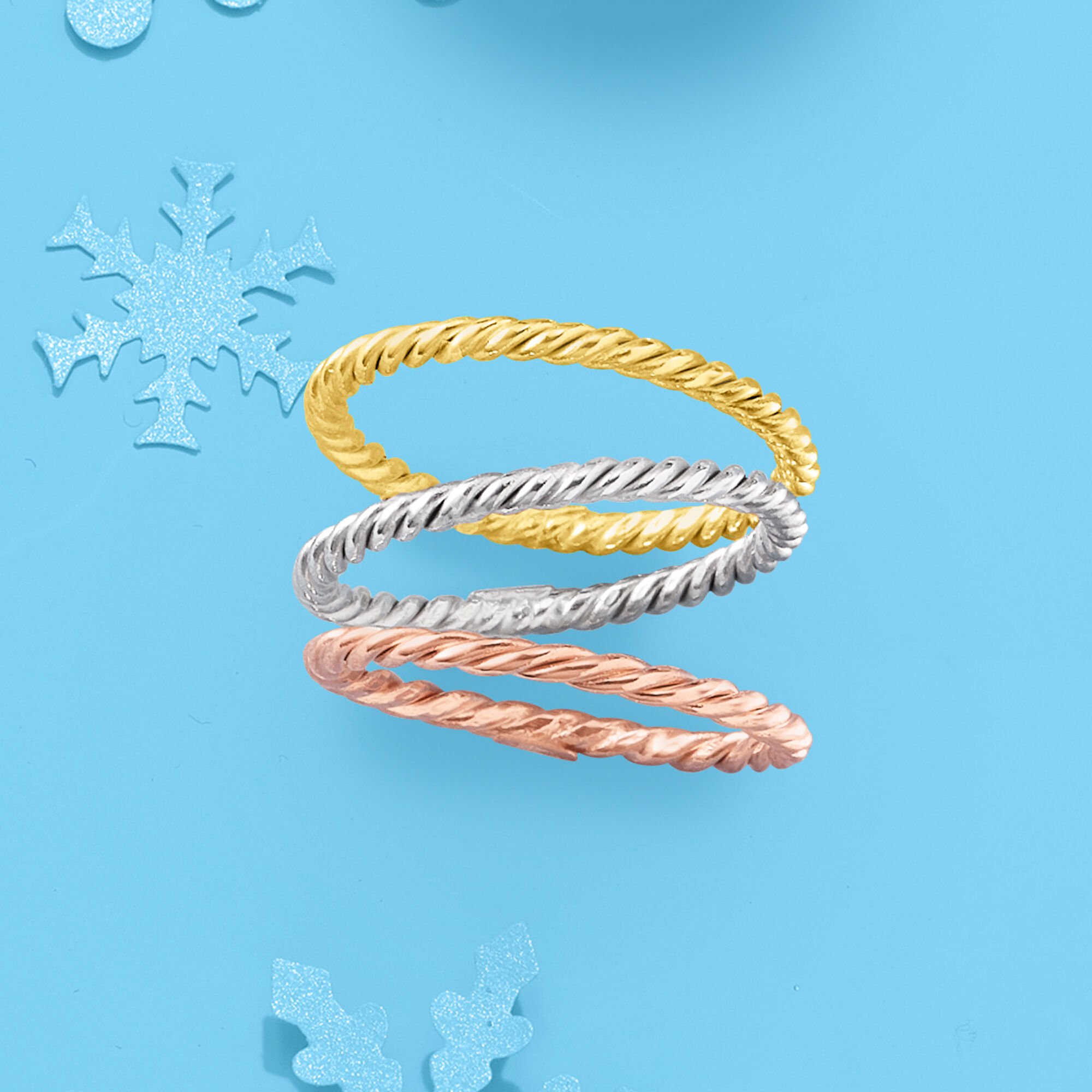 18kt Tri-Colored Gold Jewelry Set: Three Roped Rings | Ross Simons