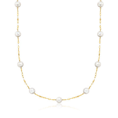 6-7mm Cultured Pearl Lumachina-Chain Station Necklace in 14kt Yellow Gold