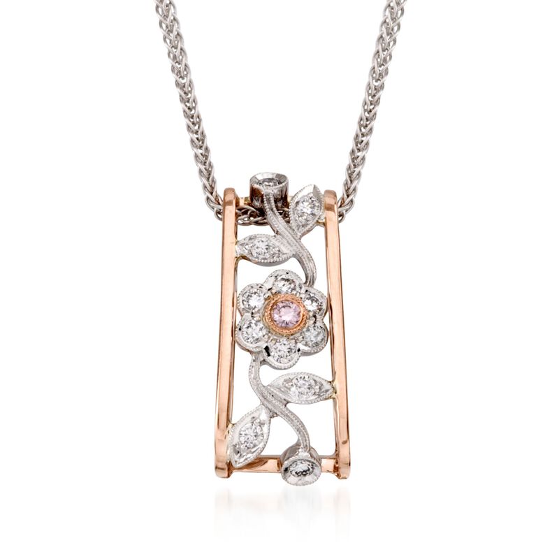 Simon G. .20 ct. t.w. Diamond Flower Pendant Necklace in 18kt Two-Tone Gold. 17&quot; image number 0