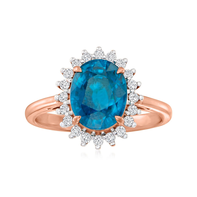 4.70 Carat Blue Zircon Ring with .29 ct. t.w. Diamonds in 18kt Rose Gold. Size 8 image number 0