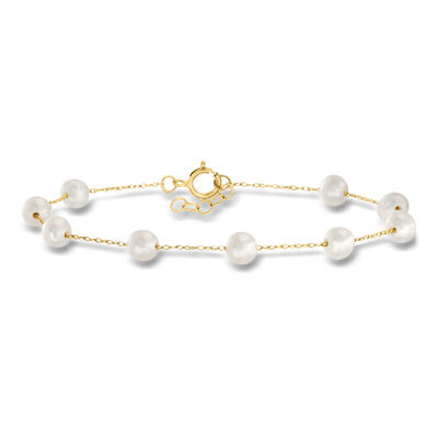 4-5mm Cultured Pearl Station Bracelet in 10kt Yellow Gold