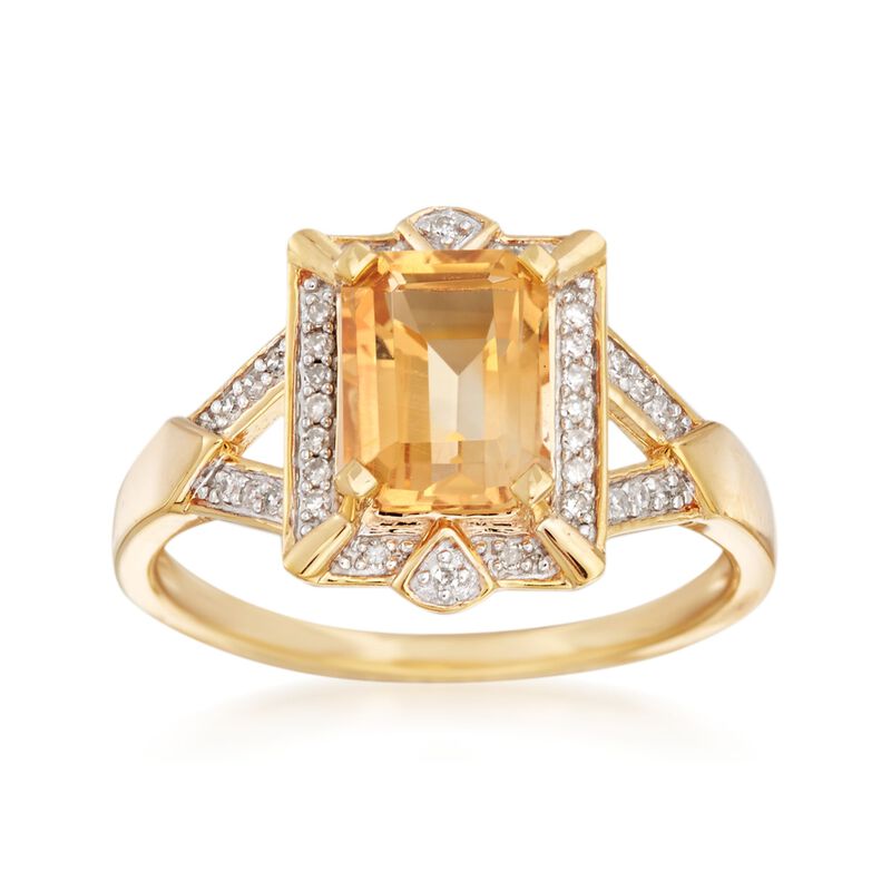 1.40 Carat Citrine and .10 ct. t.w. Diamond Ring in 18kt Gold Over Sterling image number 0