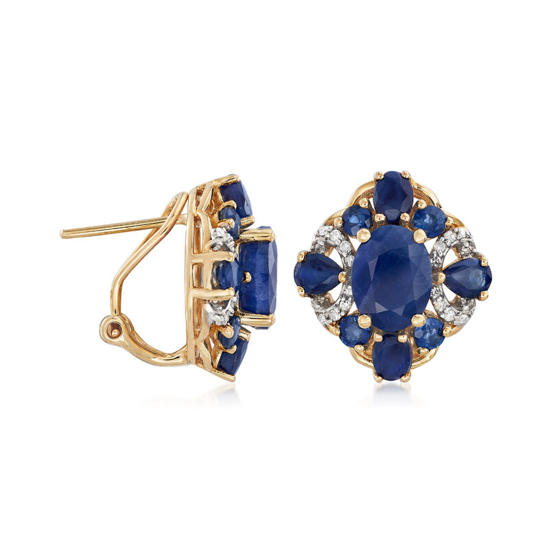 6.90 ct. t.w. Sapphire and .15 ct. t.w. Diamond Earrings in 14kt Yellow Gold image number 2