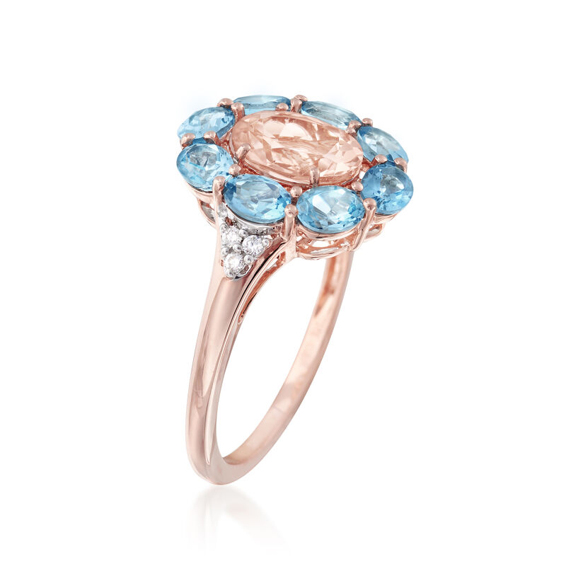 1.10 Carat Morganite and 1.30 ct. t.w. Santa Maria Aquamarine Ring with Diamonds in 14kt Rose Gold image number 2